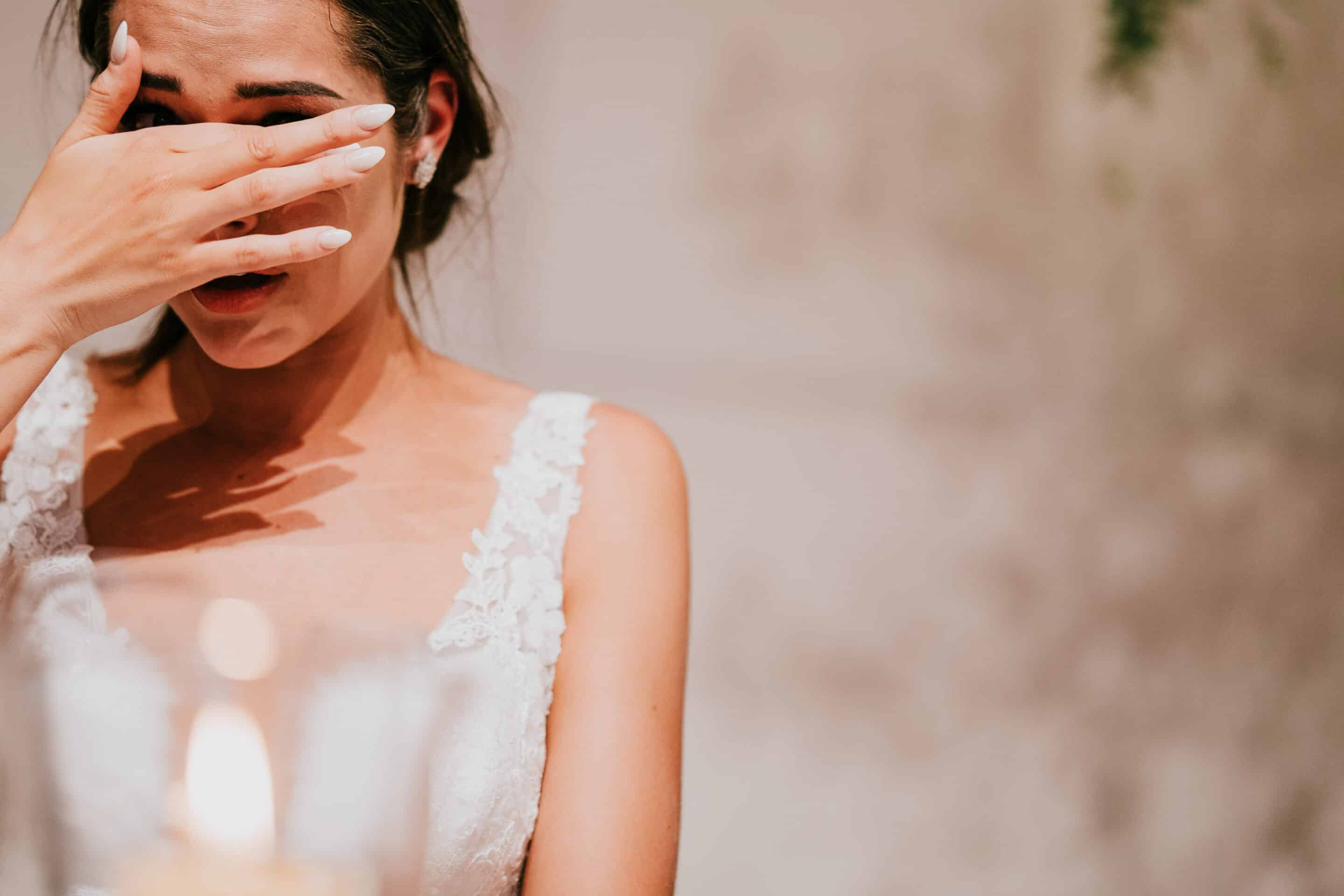 bride crying at her mum's speech