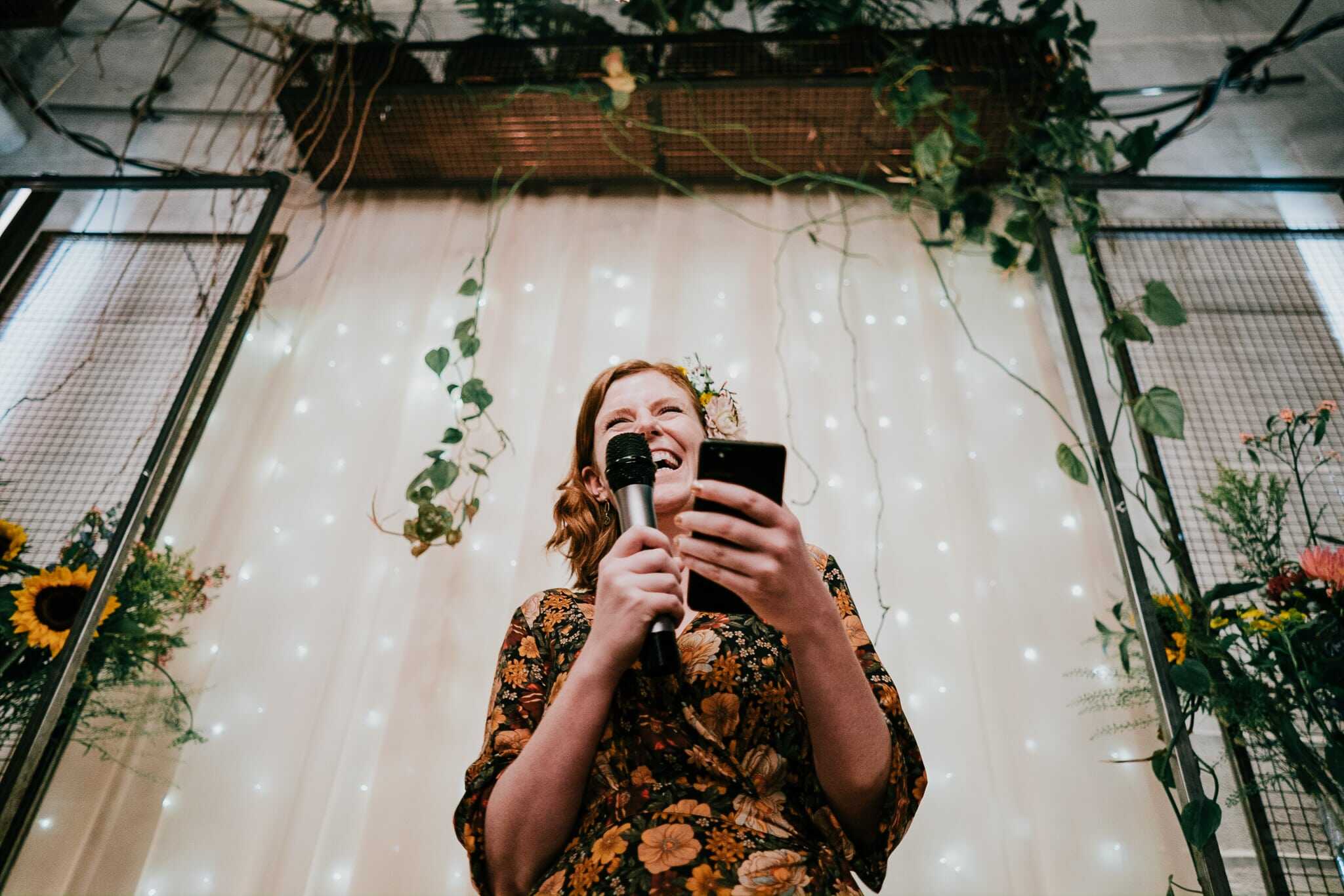 sister of the bride laughing